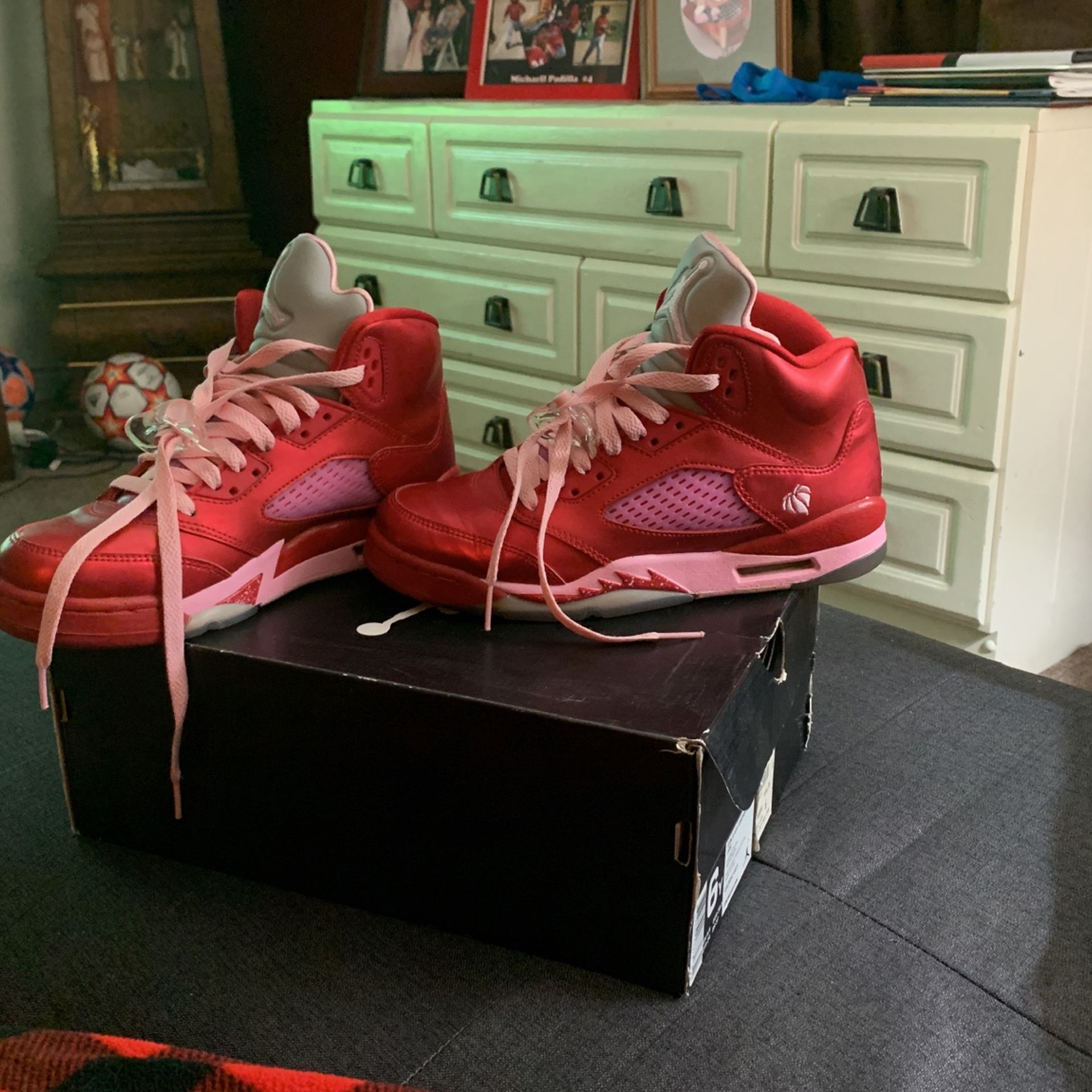 girls air jordan 5 retro (gs) gym red/ion pink