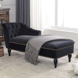 58" Velvet Button Tufted Right Arm Facing Chaise Lounge - Black