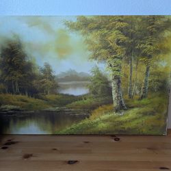Landscape forest river oil on canvas painting unframed