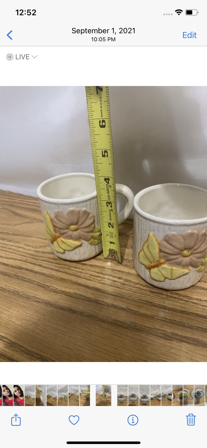 Vintage 1970's Ceramic Coffee Mugs Butterflies and Brown Flowers 2pc