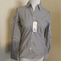 LISSEO Long Sleeve Button Down Shirt Black White Striped Made in Japan Women's S