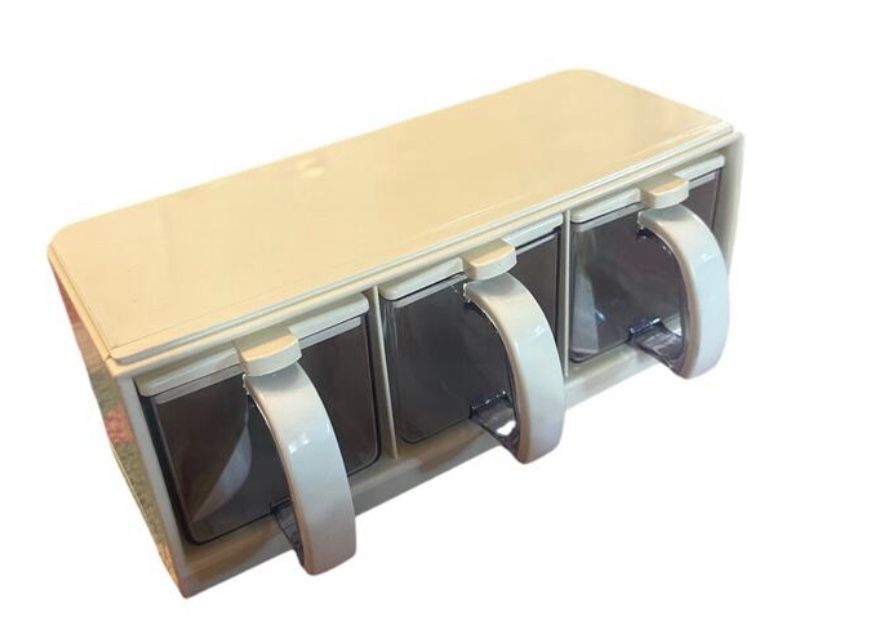 Vintage Harmony Korean Cream Spice Drawer Container Set x3 + Scoops Plastic