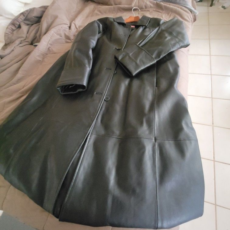 Full length leather coat