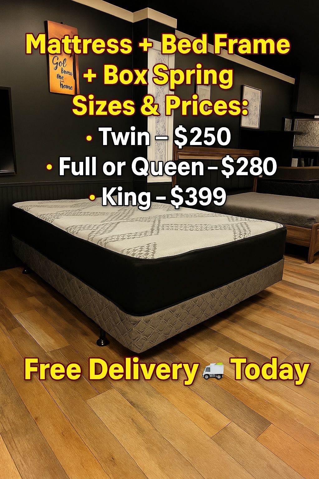 Queen Mattress • Box Spring • Bed Frame (Rails)  📦  🚚 Same Day Delivery