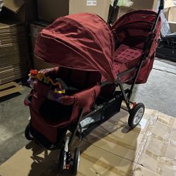 Double Stroller for Infant Toddler, Foldable Double Baby Stroller with Tandem Seating and Adjustable Backrest - Extra Gift Toys/Mosquito Net/Sleeping