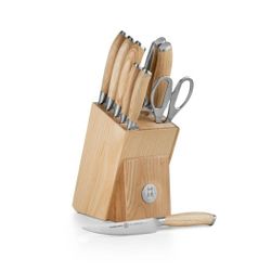 SCHMIDT BROTHERS Cutlery Soho 10-Piece Knife Set with Block & Honing Rod (White Oak)
