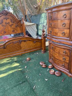 Bed frame and Thomasville French louis three drawer dresser