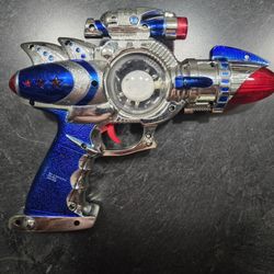 Metallic Chrome Blue Rinco Light Up Led Cosmic Space Pistol Model 02720-Tested