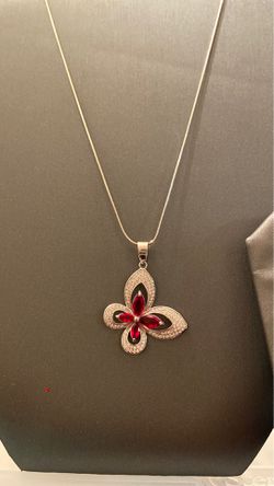 Ruby butterfly 🦋 necklace with earrings Sterling silver