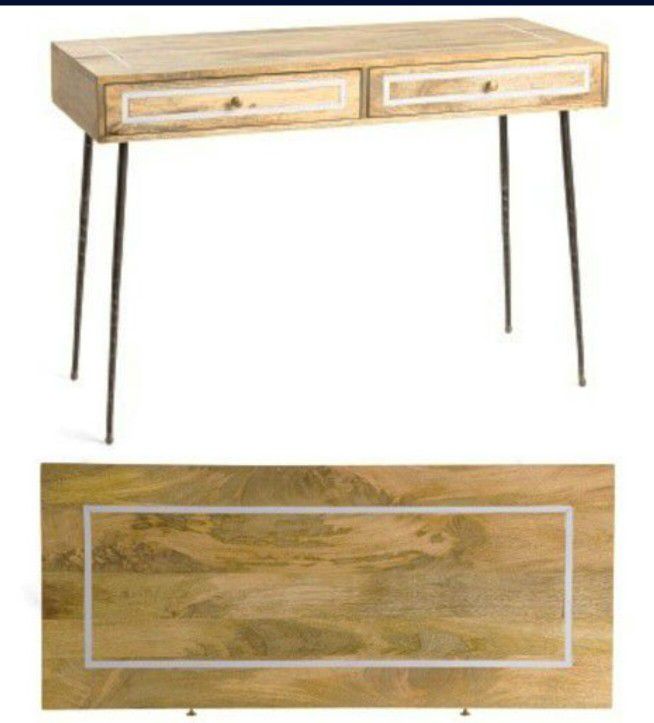 Mango Wood Desk with Marble Inlay