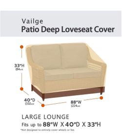 Patio deep loveseat, cover, Fits up to 88"W X40"D X 33"H, (VAILGE) #I7T, Beige and Brown)