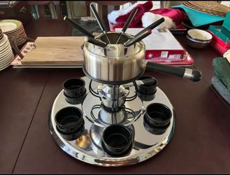 Stainless Steel Fondue Set with Forks and Cups