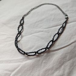 Cool Black And Silver Beaded Choker Necklace