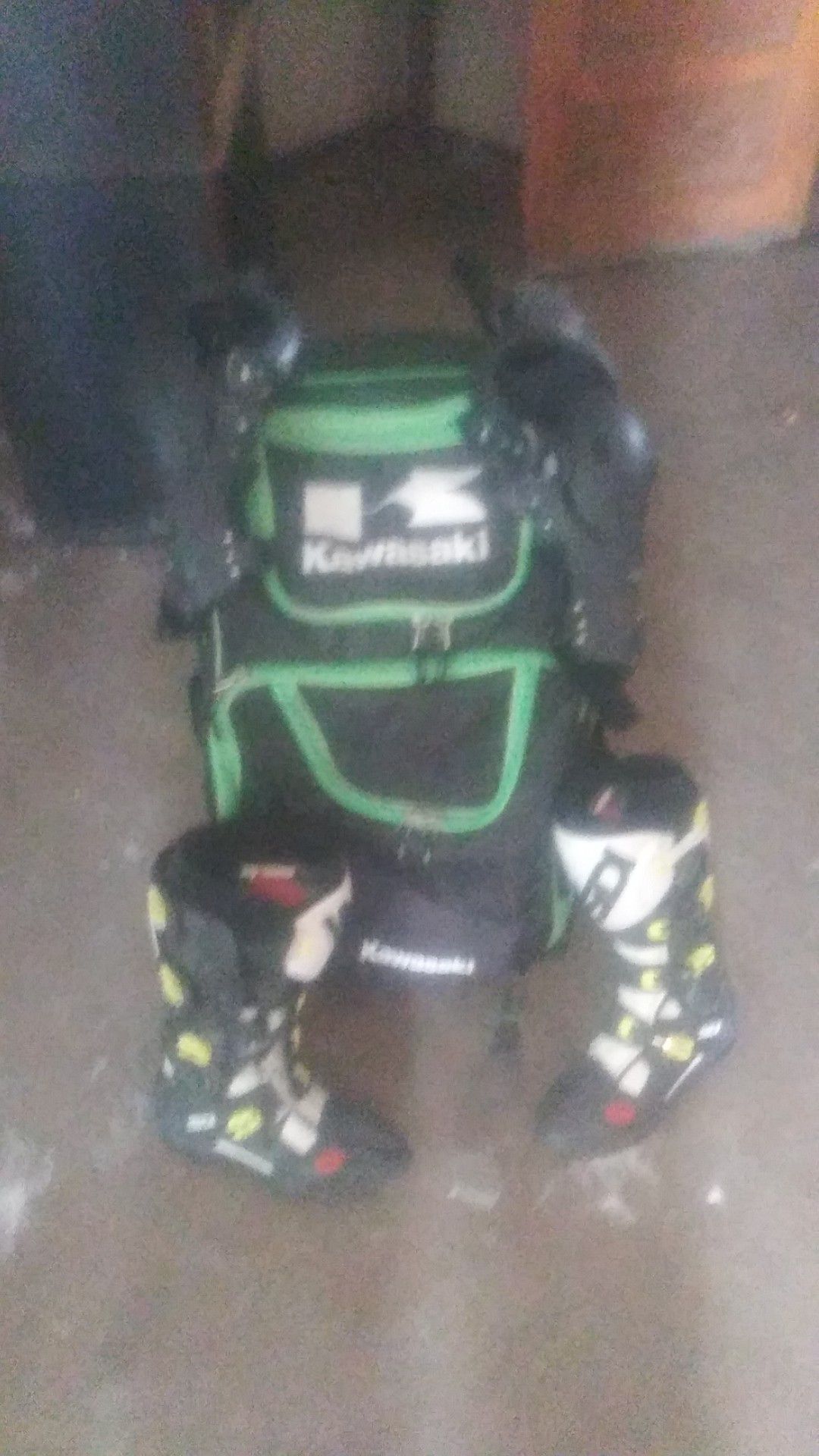 Kawasaki knee pads and riding boots