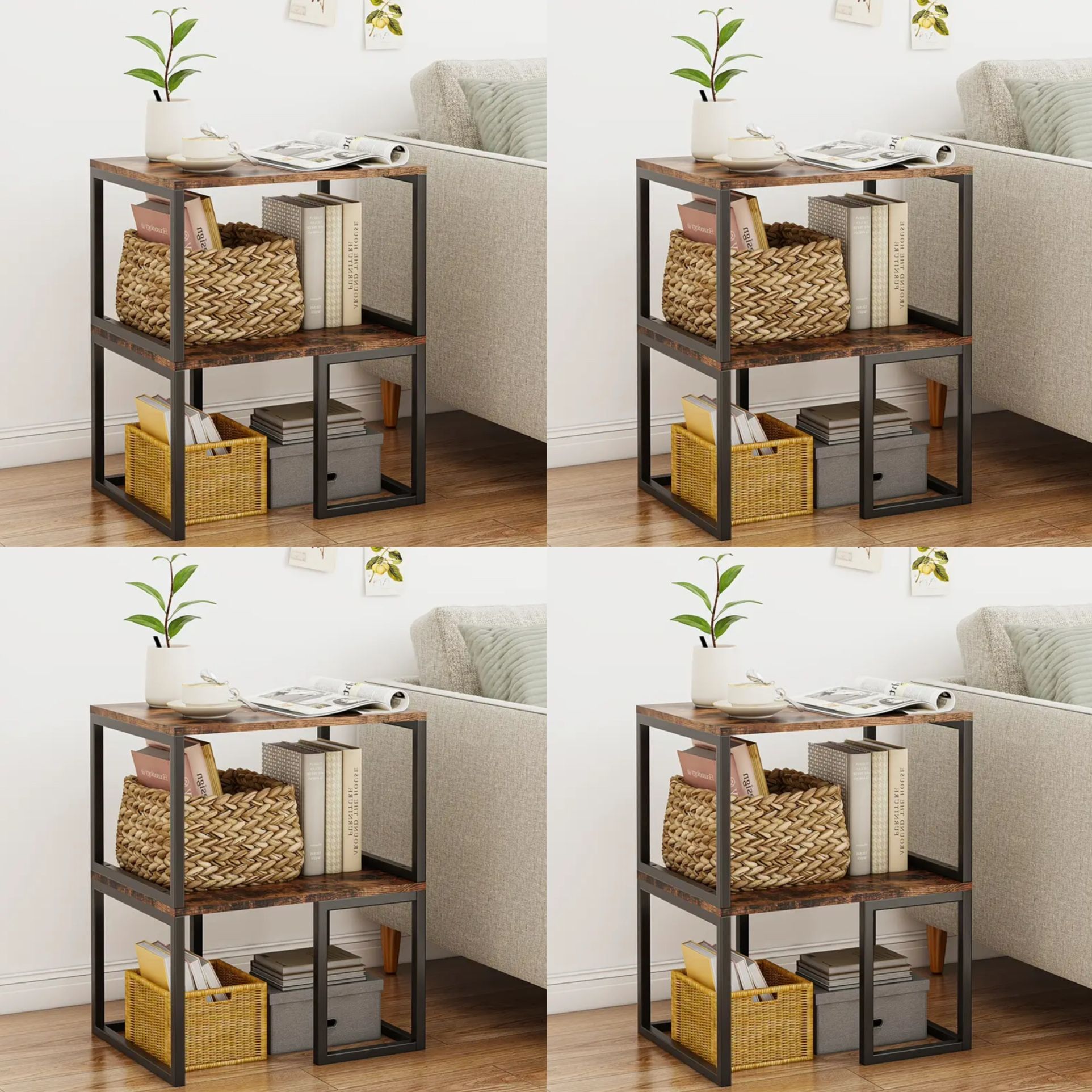 4 simple bedside tables with side shelves