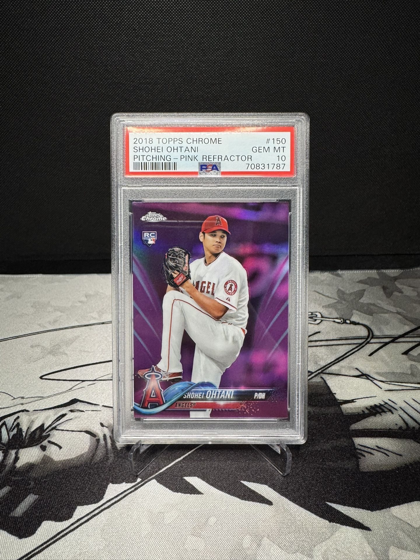 2018 TOPPS CHROME #150 SHOHEI OHTANI RC PITCHING PINK REFRACTOR PSA 10
