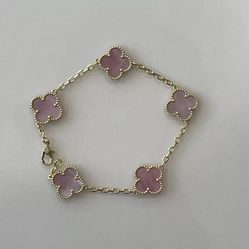 VAN CLEEF & ARPELS 18K Yellow Gold Pink 5 MotifsVintage Alhambra Bracelet