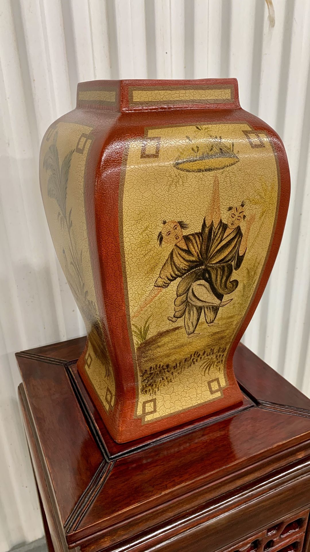 Vintage hand-painted Asian urn vase by Theodore Alexander