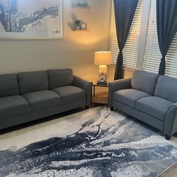 Grey/blue Couch And Loveseat Set 