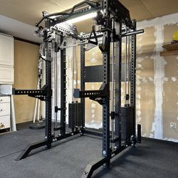 PRO SERIES Ultimate 3-1 Half Rack Functional Trainer w/Smith Machine Bar | 400lb Stack | Gym Equipment | Fitness | Commercial | Squat Rack 
