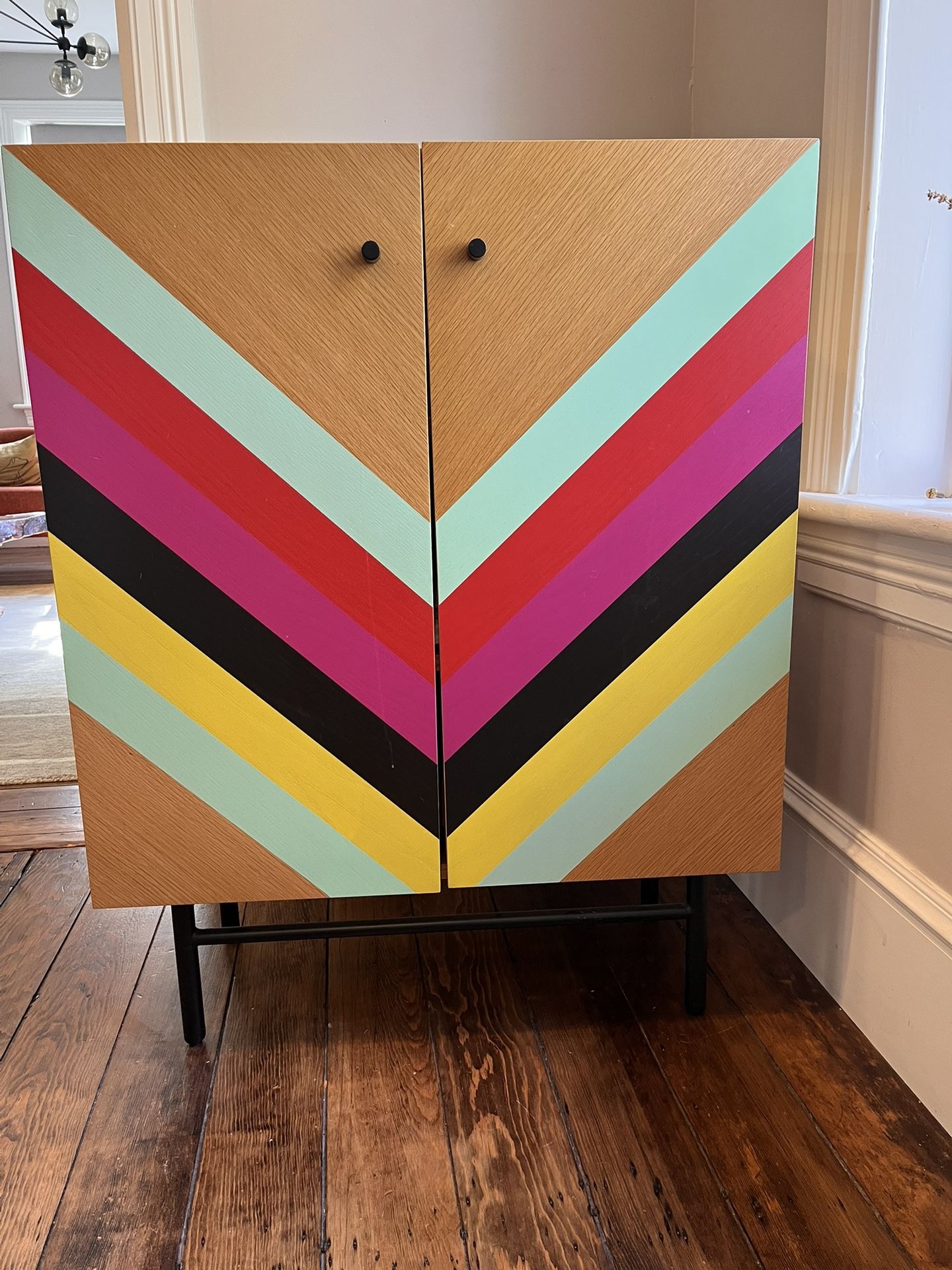 Multi-colored CB2 Chevron Cabinet