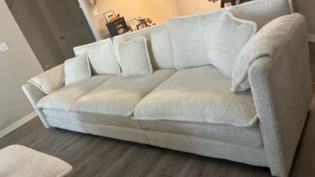 Beige Comfy Cloud Sectional Sofa with Movable Ottoman