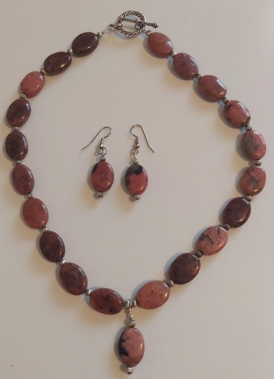 18" Rhodonite Necklace And Earrings Set