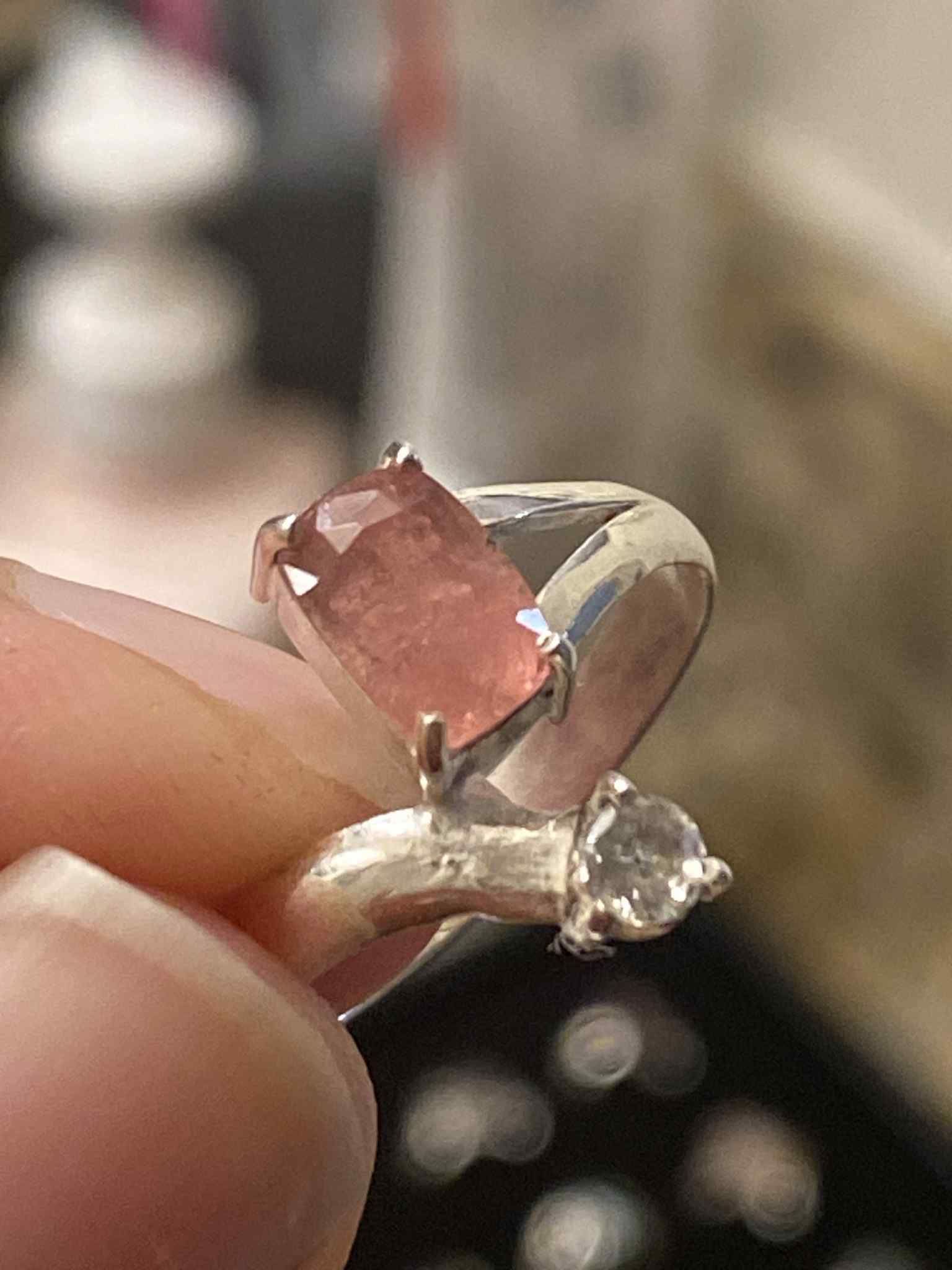 Handmade Beautiful Pink Tourmaline & Zircon Gemstone Pure 925 Silver Ring 