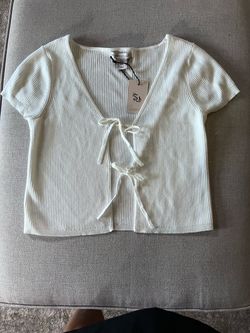 NWT Sincerely Jules White Ribbed Knit Tie-Front Cardigan Crop Top Short Sleeve S
