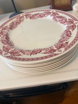 Set of 8 Spode Holly Wreath Red 12.5" Plates - Williams Sonoma
