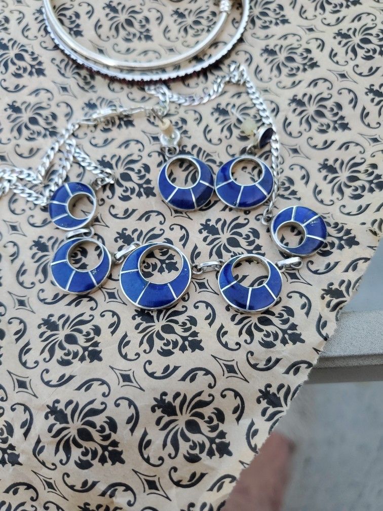 Necklace Set With Earrings , Sterling Silver Blue Lapis 