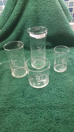 Etched "L" glassware 32 total ct