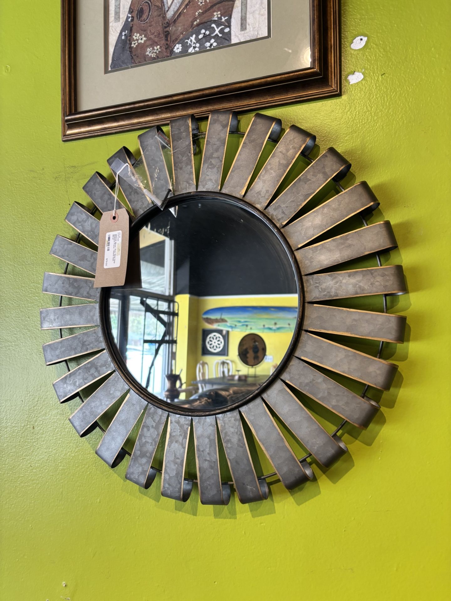 Grey Metal Strip Sunburst Frame Mirror - SKU: 7PTL4G