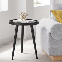 Round Wood Side Table in Black