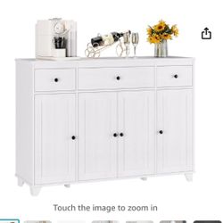 White white buffet cabinet with three drawers and four doors new