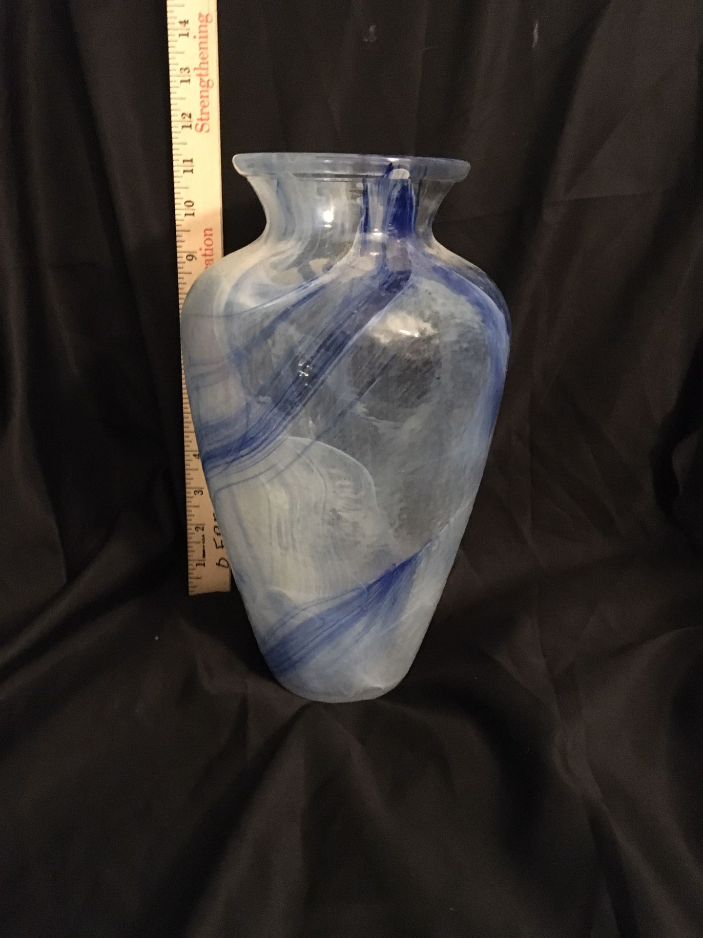 Blue and white swirl vase