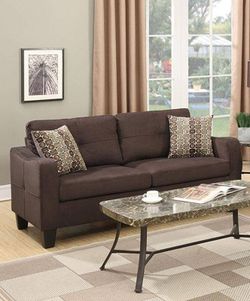 Brand new 72" brown microfiber sofa + 2 accent pillows
