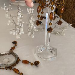 Two Crystal Stones And Glass Candelabra Toppers