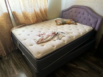 Queen mattress, box spring, headboard and basic frame