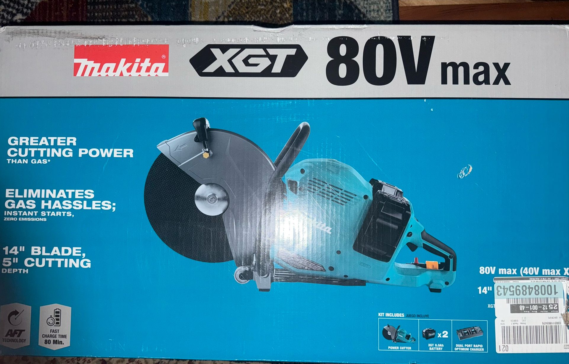 Makita GEC01PL 80V XGT 14" Brushless Cordless Power Cutter Kit w/ (2) Batteries