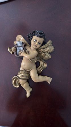 Gold Cherub Ornament Vintage with Musical Instrument