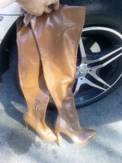 Brown Leather Over-the-Knee Stiletto Boots Steve Madden