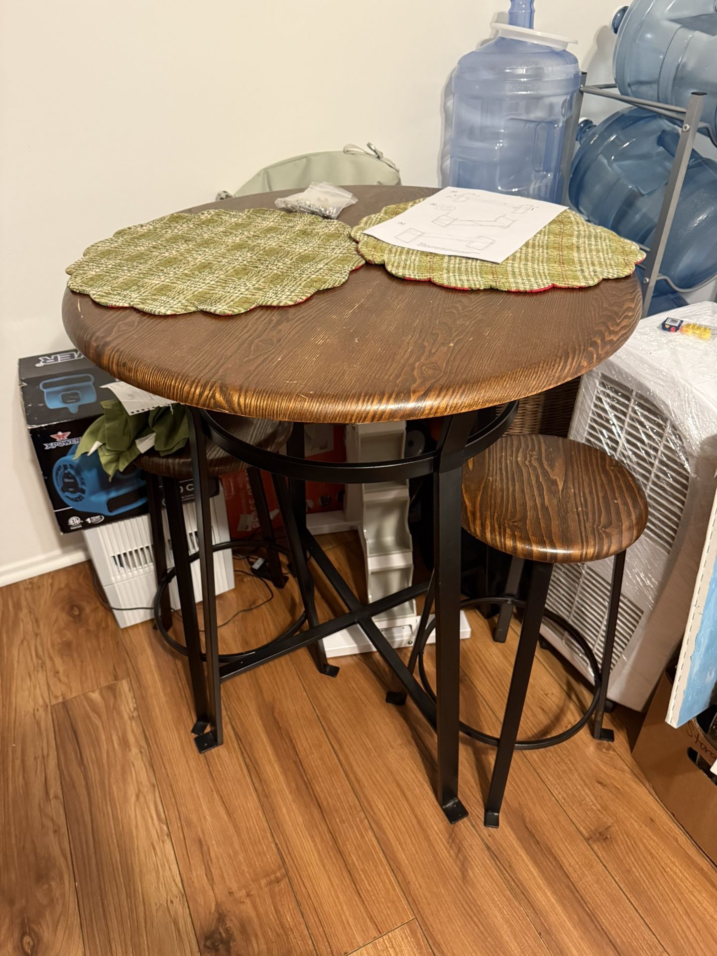 3 Piece dark Dining Table - Tall Bar Stools 