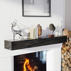 Fireplace Mantel Shelf 72", Rustic Wood Mantles for Over Fireplaces, Wall Mounted Farmhouse Decor, with Brushed Surface Workmanship(72Lx8Dx5H, Espress
