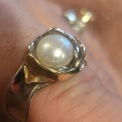 14k yellow gold and sterling silver pearl ring size 7