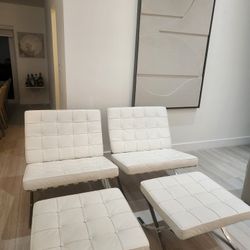 Set Of 2 Barcelona Lounge Chairs With Ottomans