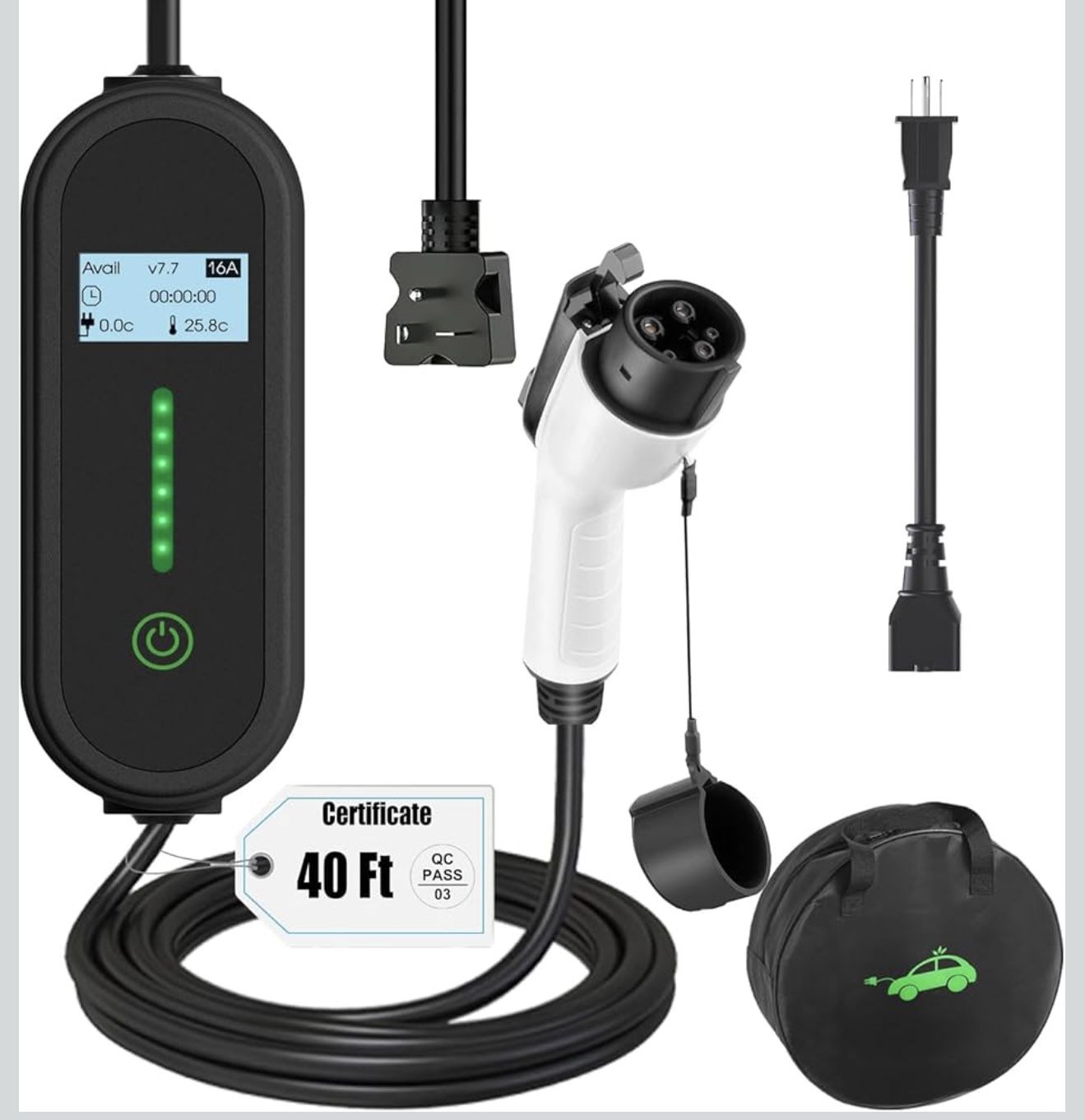 EV Charger, 16Amp 110V/240V Portable Level 1 Level 2 EV charger  for J1772 Electric Cars