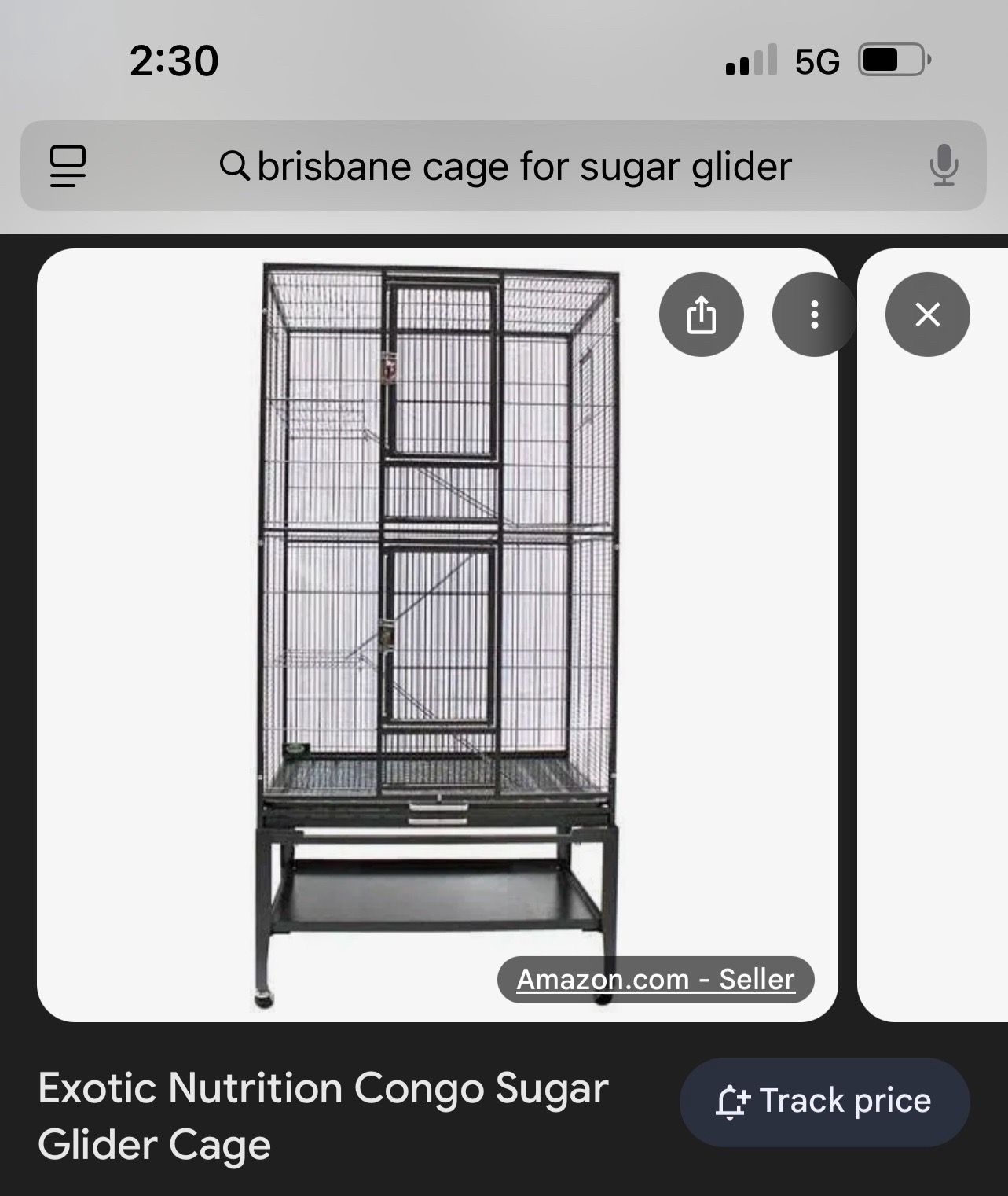 Cage for sugar glider