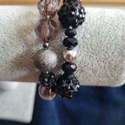 2 Black And Silver Bracelets 