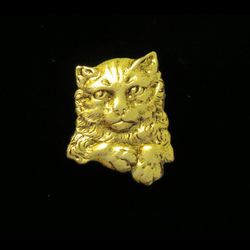 Cat Face with Paws Brooch, Gold Plated Bar Pin Cat Pin Brooch